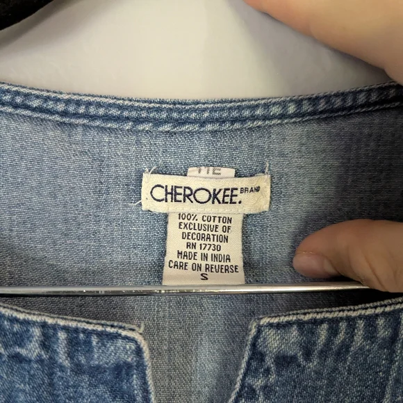 Vintage Cherokee Floral Embroidered Denim Shift Dress Sleeveless Size S - Picture 5 of 6